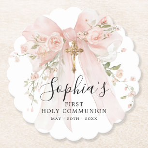 Porta-copo De Papel Menina da Primeira Comunhão Laço Rosa Personalizad