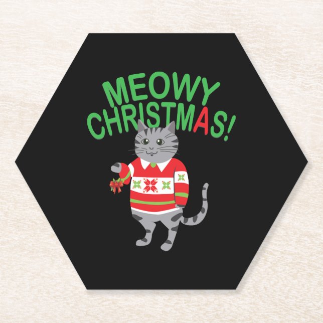 Porta-copo De Papel Meowy Cat Natal (Frente)