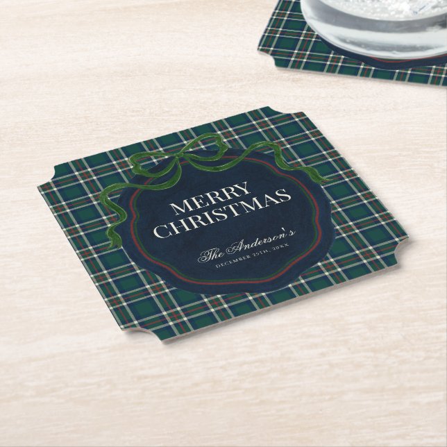 Porta-copo De Papel Merry Christmas Classic Preppy Tartan Plaid (Angular)