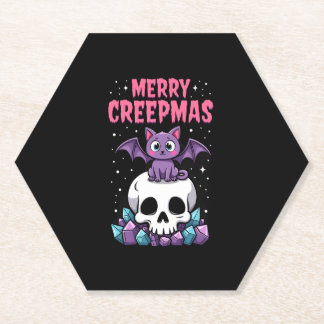 Porta-copo De Papel Merry Creepmas Cat Pastel Goth Christmas Skull T-S