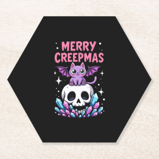 Porta-copo De Papel Merry Creepmas Cat Pastel Goth Christmas Skull T-S