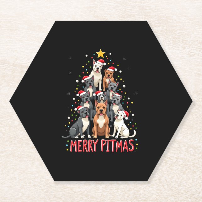 Porta-copo De Papel Merry Pitmas Pitbull Dog Ugly Christmas Sweater Tr (Frente)