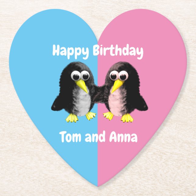 Porta-copo De Papel Meu amigo, o pinguim, personalizado para gêmeos (Frente)