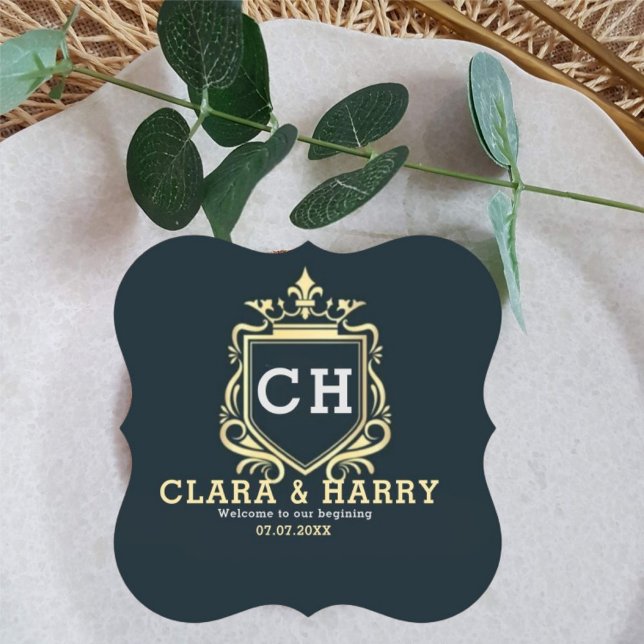 Porta-copo De Papel  Modern monogram gold calligraphy wedding  (Criador carregado)