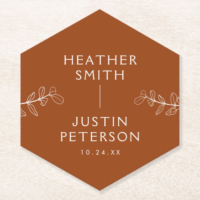 Porta-copo De Papel Modern Terracotta Queimou Orange Boho Casamento Na (Frente)