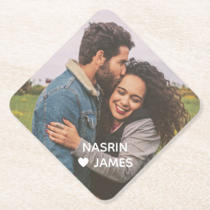 Porta-copo De Papel Moldura de Coração Romântico com Foto de Casal Per