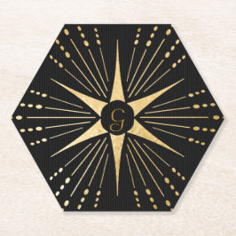 Porta-copo De Papel Monograma Art Deco Star Black e Dourado