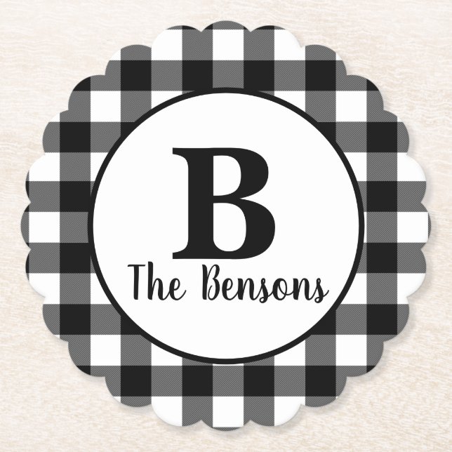 Porta-copo De Papel Monograma branco e preto clássico (Frente)