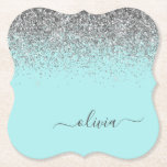 Porta-copo De Papel Monograma de Prata Leve Azul Aqua<br><div class="desc">Azul Aqua - Portas copos de papel com nome de monograma do script Glitter Glitter de Coletor de Teal e Prata. Isso faz a formatura perfeita, aniversário, casamento, chá de panela, aniversário, chá de fraldas ou presente de festa de solteira para alguém que ama luxo de vidro e estilos quíticos....</div>