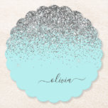 Porta-copo De Papel Monograma de Prata Leve Azul Aqua<br><div class="desc">Azul Aqua - Portas copos de papel com nome de monograma do script Glitter Glitter de Coletor de Teal e Prata. Isso faz a formatura perfeita, aniversário, casamento, chá de panela, aniversário, chá de fraldas ou presente de festa de solteira para alguém que ama luxo de vidro e estilos quíticos....</div>