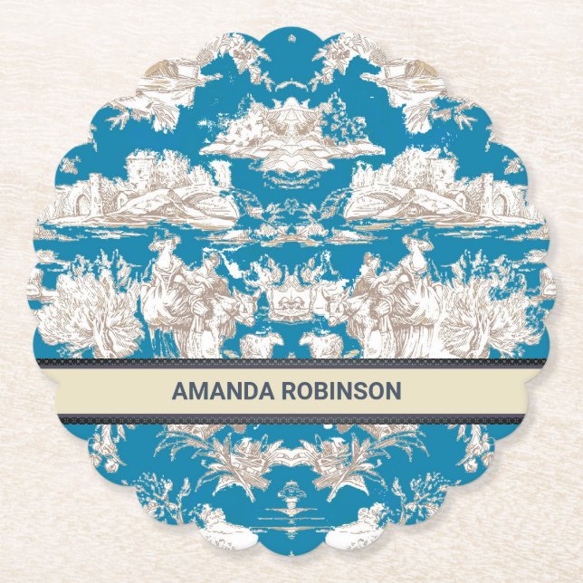 Porta-copo De Papel Monograma de Torquoise Azul de Jouy (Frente)