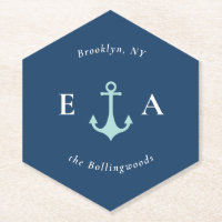 Monograma do Casal de Âncora Azul e Branco