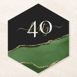 Porta-copo De Papel Monograma Dourado de brilho e agitação verde