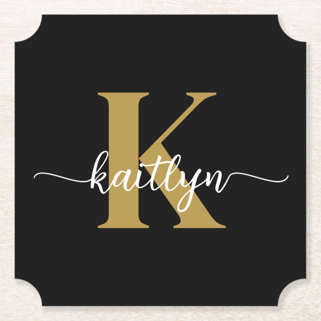 Porta-copo De Papel Monograma Dourado Preto (Frente)