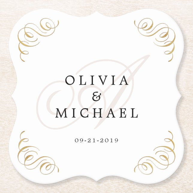 Porta-copo De Papel Monograma elegante de caligrafia florescente (Frente)