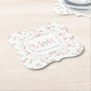 Porta-copo De Papel Monograma Floral Romântico Casa de Campo Vintage