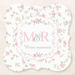 Porta-copo De Papel Monograma Floral Romântico | Casa de Campo Vintage