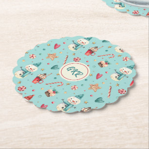 Porta-copo De Papel Monograma Natal Boneco de Neve Doces Recortado Red