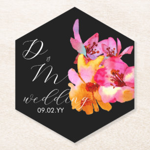 Porta-copo De Papel Monograma Preto Floral Vibrante em Aquarela para C