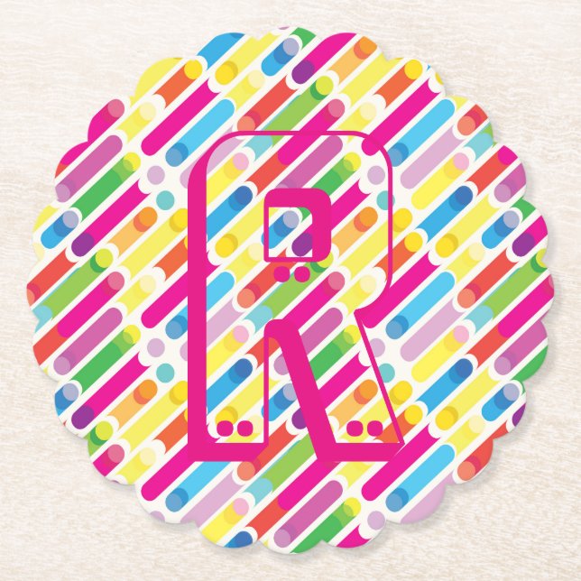 Porta-copo De Papel Monograma Rainbow Diagonal Lines, Pop (Frente)
