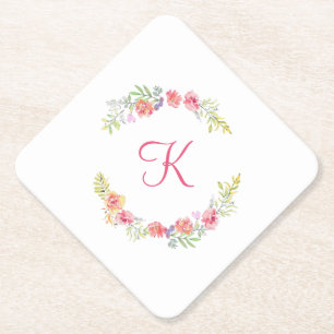Porta-copo De Papel Monograma Rosa, Amarelo Verde Floral Casamento