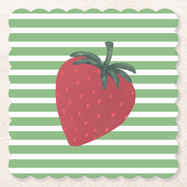 Porta-copo De Papel Morango Vermelho Fruta e Listras (Frente)