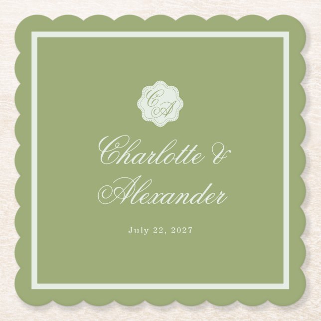 Porta-copo De Papel Moss Green Calligraphy Wedding Paper Coaster (Frente)