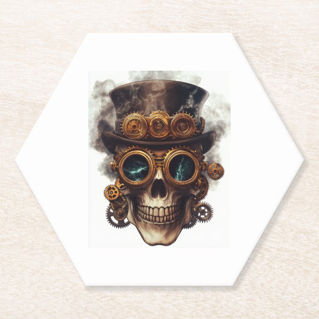 Porta-copo De Papel Motor de Caveira Steampunk (Frente)