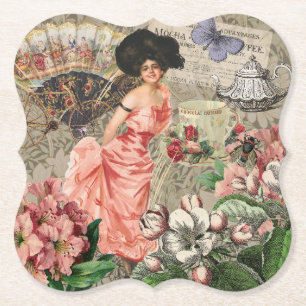 Porta-copo De Papel Mulher Victoriana Café Clássica Rosa