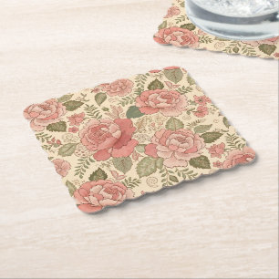 Porta-copo De Papel Musa Floral Empoeirada - Estilo Batik Rosa Empoeir