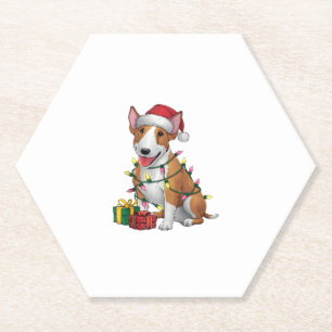 Porta-copo De Papel Natal de Santa Hat Touro Terrier Cachorro