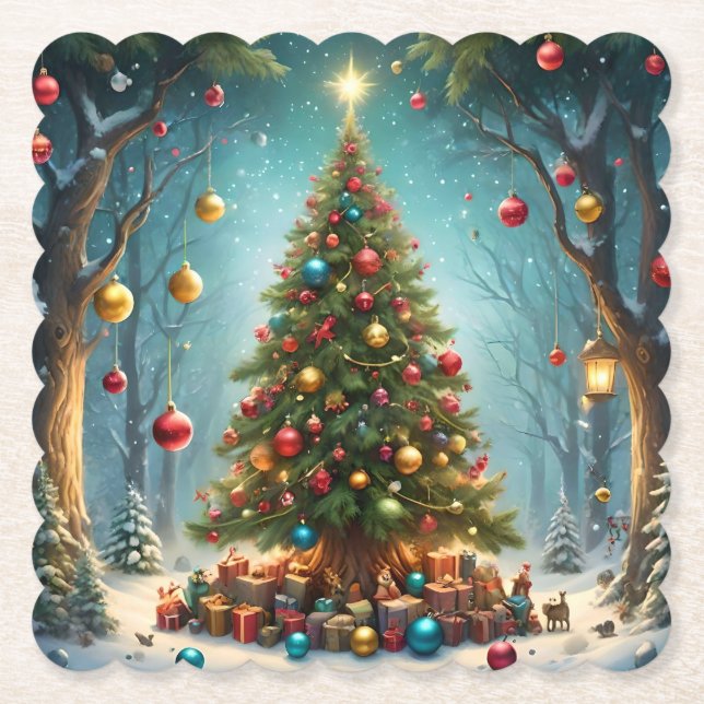 Porta-copo De Papel Natal Encantado da Floresta: Árvore com Balas (Frente)