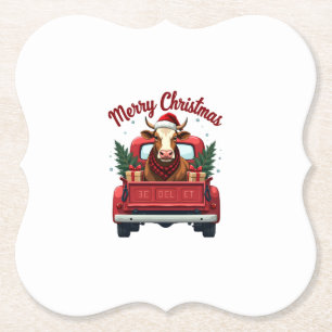 Porta-copo De Papel Natal Feliz Vintage Vaca Highland Caminhão Vermelh