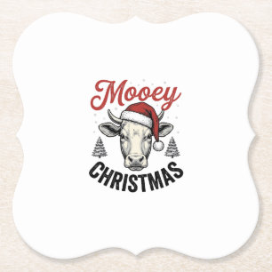 Porta-copo De Papel Natal Mooey Vaca Chapéu do Papai Noel Gravura Vint