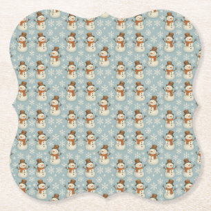 Porta-copo De Papel Natal vintage homem de neve azul e flocos de neve