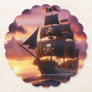 Porta-copo De Papel Navio pirata ao nascer do sol/pôr do sol