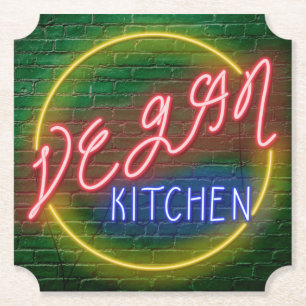 Porta-copo De Papel Neon Vegan Kitchen Sinal