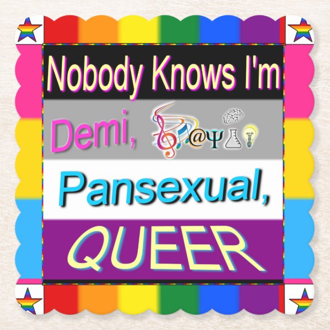 Porta-copo De Papel Ninguém sabe que sou Demi Sapio Pansexual QUEER (Frente)
