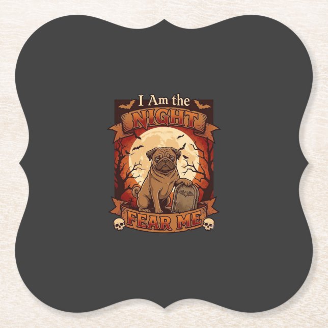 Porta-copo De Papel Noite de Medo Me Halloween Pug Lua Lápide (Frente)