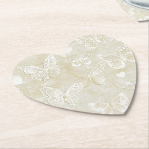 Porta-copo De Papel Noiva Borboletas Corações Casamento Creme Romântic