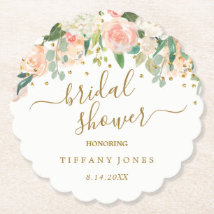 Porta-copo De Papel Noiva Confete Rosa Floral Dourado Chuveiro Nupcial