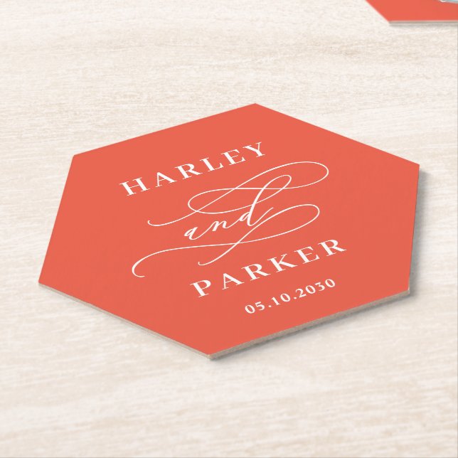 Porta-copo De Papel Noivado de ensaio de casamento da Caligrafia Chic (Angular)