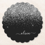 Porta-copo De Papel Nome da Rapariga do Script de Largura Preta do Sil<br><div class="desc">Portas copos de papel de nome do monograma do script Glitter Glitter de Preto e Silver Sparkle. Isso faz a formatura perfeita,  aniversário,  casamento,  chá de panela,  aniversário,  chá de fraldas ou presente de festa de solteira para alguém que ama luxo de vidro e estilos quíticos.</div>