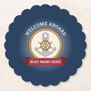 Porta-copo De Papel Nome de barco personalizado bem-vindo a bordo da c
