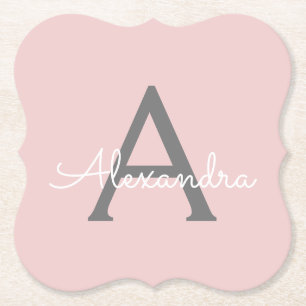 Porta-copo De Papel Nome do Monograma da Rapariga da Cinza Rosa Escamo