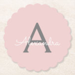 Porta-copo De Papel Nome do Monograma da Rapariga da Cinza Rosa Escamo<br><div class="desc">Cor-de-rosa e Cinza Simples Script Monogramas Name Portas copos de papel. Isso faz a formatura perfeita,  aniversário,  casamento,  chá de panela,  aniversário,  chá de fraldas ou presente de festa de solteira para alguém que ama luxo de vidro e estilos quíticos.</div>