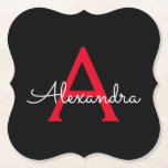 Porta-copo De Papel Nome do Monograma da Rapariga do Script Preto Verm<br><div class="desc">Portas copos de papel de nome de monograma de script simples preto e vermelho. Isso faz a formatura perfeita,  aniversário,  casamento,  chá de panela,  aniversário,  chá de fraldas ou presente de festa de solteira para alguém que ama luxo de vidro e estilos quíticos.</div>