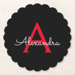 Porta-copo De Papel Nome do Monograma da Rapariga do Script Preto Verm<br><div class="desc">Portas copos de papel de nome de monograma de script simples preto e vermelho. Isso faz a formatura perfeita,  aniversário,  casamento,  chá de panela,  aniversário,  chá de fraldas ou presente de festa de solteira para alguém que ama luxo de vidro e estilos quíticos.</div>