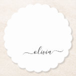 Porta-copo De Papel Nome do Monograma Girly de Script Moderno Branco N<br><div class="desc">Portas copos de papel do Monograma de Script Simples Preto e Branco. Isso faz a formatura perfeita,  aniversário,  casamento,  chá de panela,  aniversário,  chá de fraldas ou presente de festa de solteira para alguém que ama luxo de vidro e estilos quíticos.</div>