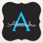 Porta-copo De Papel Nome do Monograma Girly de Script Preto Azul<br><div class="desc">Portas copos de papel com nome de script simples preto e azul. Isso faz a formatura perfeita,  aniversário,  casamento,  chá de panela,  aniversário,  chá de fraldas ou presente de festa de solteira para alguém que ama luxo de vidro e estilos quíticos.</div>